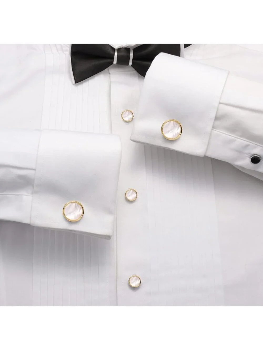 Elegant Mother-of-Pearl Tuxedo Shirt Button & Cufflink Set for Weddings & Events